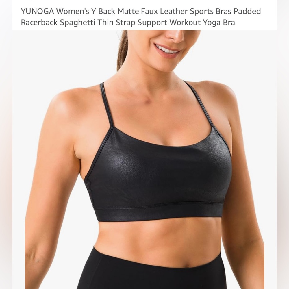 📸YUNOGA  Black matte Spaghetti Strap Sports Bra crocodile size L NWT